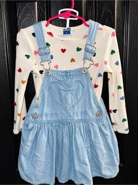 Oshkosh Toddler Girls Denim Heart Pinafore Dress & Heart Print Waffle Knit Top
